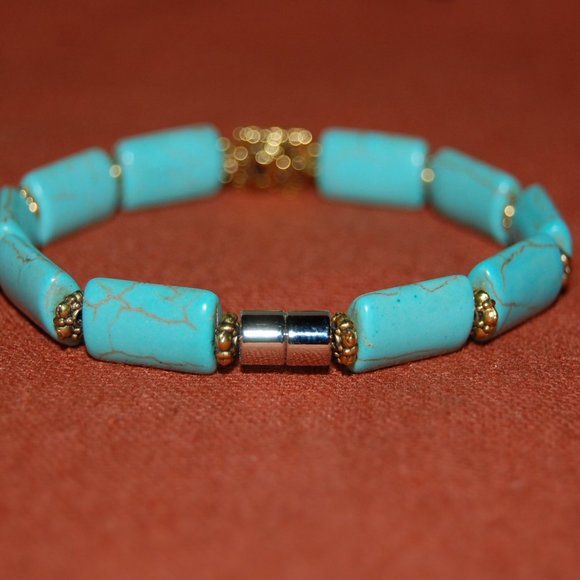 Om Bracelet,Turquoise Long Beads,Magnetic Clasp Bracelet,Yoga Bracelet - Picture 4 of 4